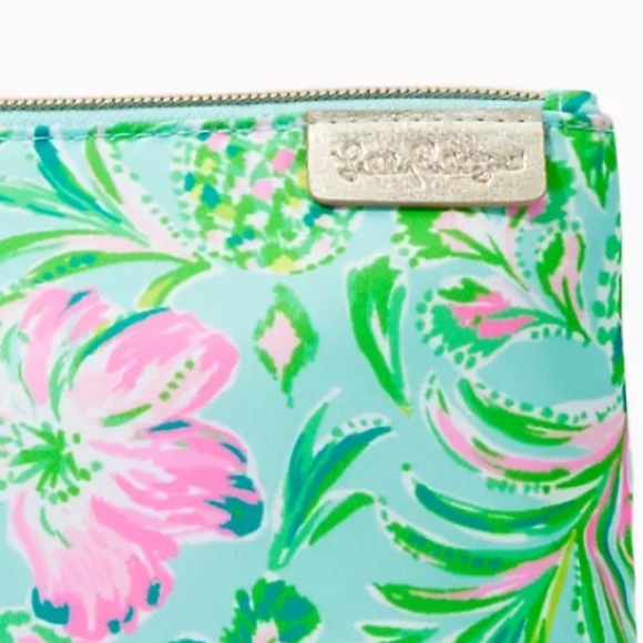 Lilly Pulitzer Zip Pouch Turquoise Blue Toiletry Bag Cosmetic Case Floral NWT - Picture 3 of 7
